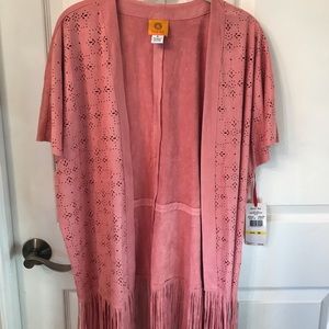 Dusty Pink Dream Weaver Faux Suede Fringe Kimono - Size M